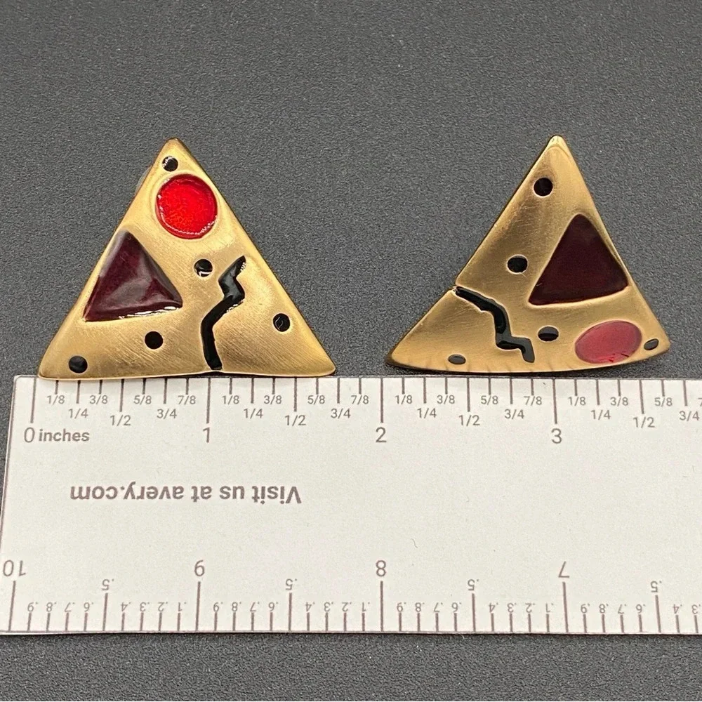 Retro 80s Glam Statement Earrings - Abstract Gold Plated Vintage Earrings